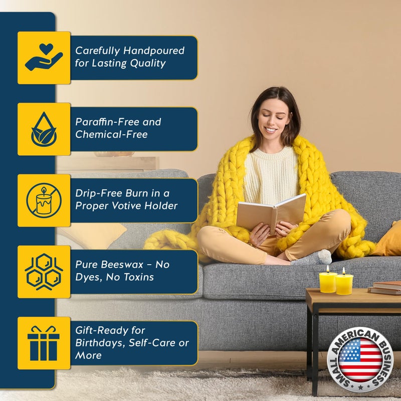 Alternative Imagination 100% Pure Natural Beeswax Votive Candles - 4 Pack - Hand-Poured - Unscented- Light Honey Aroma - 15 Hour Burn - Paraffin-Free, Long Lasting for Prayer, Meditation & Home Decor - Image 5